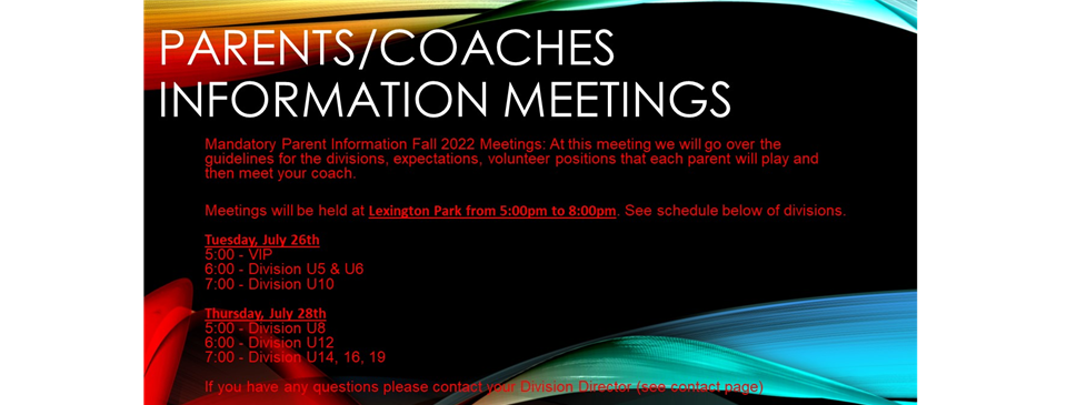 Parent-Coach Information Meetings Fall 2022